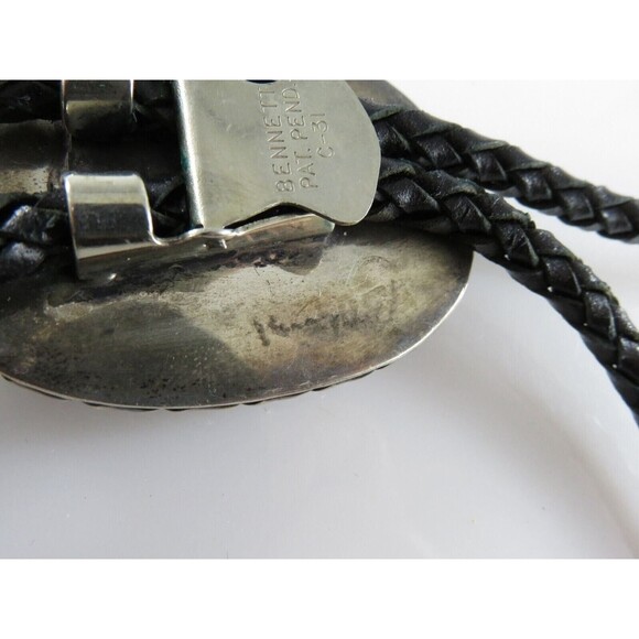 Circa 1960 Zuni Apache Ghan Crown Dancer Inlaid Sterling Silver Bolo Tie Bennett - Picture 8 of 11